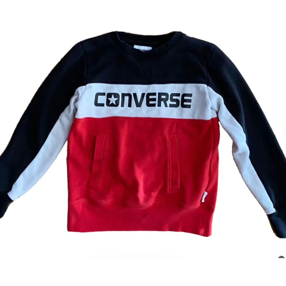 Converse Boys S Colorblock Crewneck Sweatshirt Red Black Logo Pullover